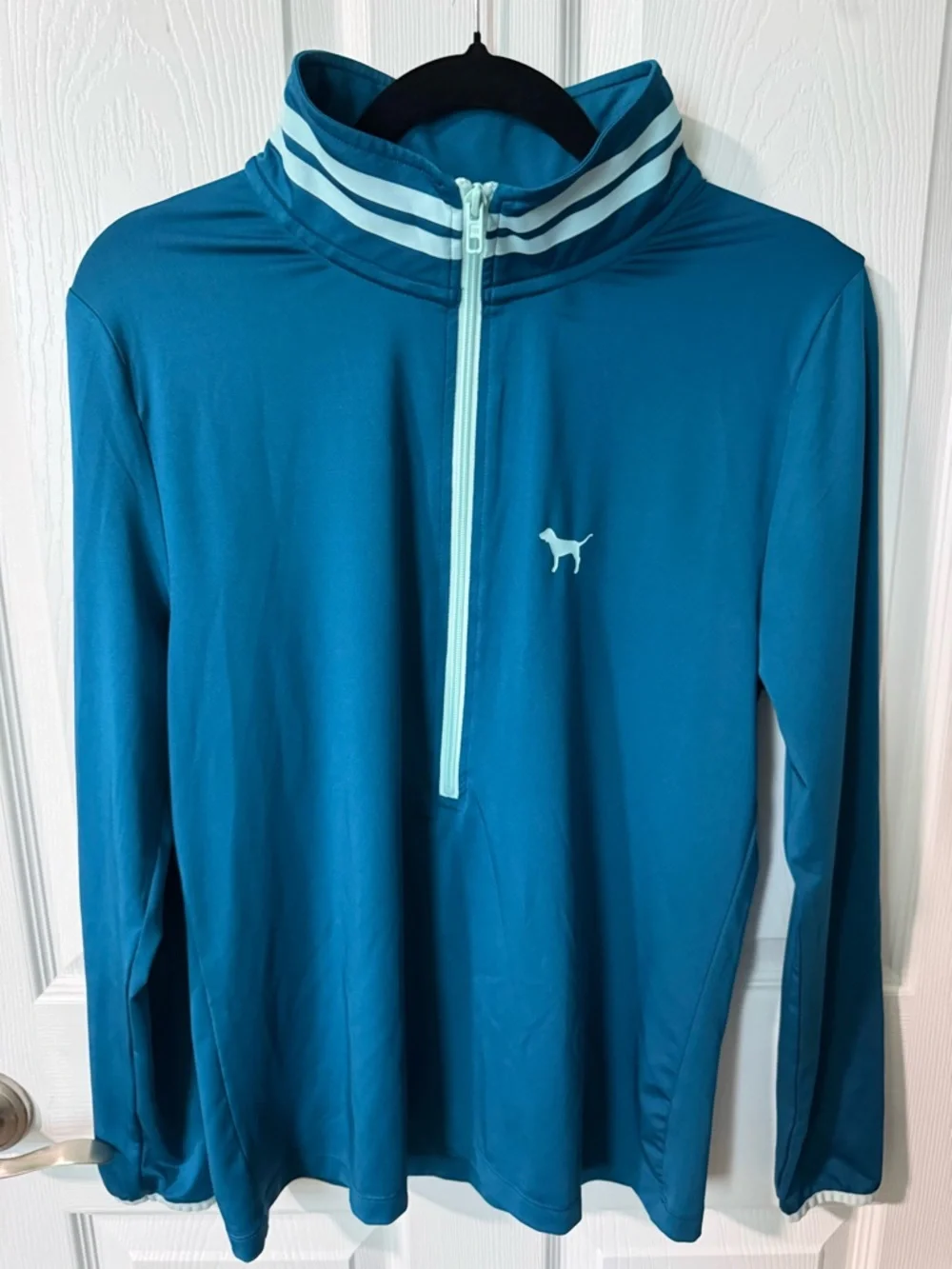 PINK Victoria's Secret Teal Half-Zip Pullover with Mint Accents - Picture 5 of 7
